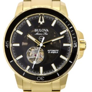 Bulova Marine Star Gold Tone Stainless Steel Black Dial Automatic Diver's 97A174 200M Men's Watch