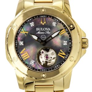 Bulova Marine Star Gold Tone Stainless Steel Black Mother Of Pearl Dial Automatic 97P171 100M Women's Watch