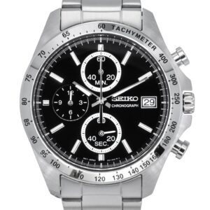 Seiko Spirit Chronograph Stainless Steel Black Dial Quartz SBTR005 100M Men's Watch