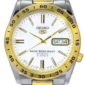Seiko 5 Two Tone Stainless Steel White Dial 21 Jewels Automatic SNKE04J1 Unisex Watch