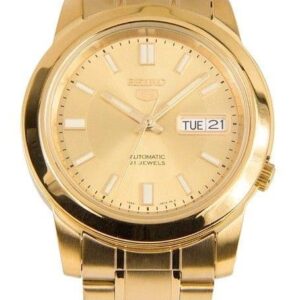 Seiko 5 Gold Tone Stainless Steel Gold Dial 21 Jewels Automatic SNKK20K1 Men's Watch