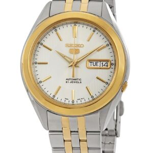 Seiko 5 Two Tone Stainless Steel White Dial 21 Jewels Automatic SNKL24K1 Men's Watch