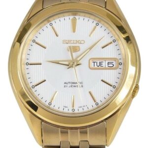 Seiko 5 Gold Tone Stainless Steel White Dial 21 Jewels Automatic SNKL26K1 Men's Watch