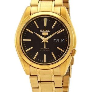 Seiko 5 Sports Gold Tone Stainless Steel Black Dial 21 Jewels Automatic SNKL50K1 Men's Watch