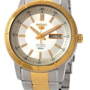 Seiko 5 Two Tone Stainless Steel Silver Dial 21 Jewels Automatic SNKN58K1 Men's Watch