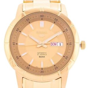 Seiko 5 Gold Tone Stainless Steel Gold Dial 21 Jewels Automatic SNKN62K1 Men's Watch