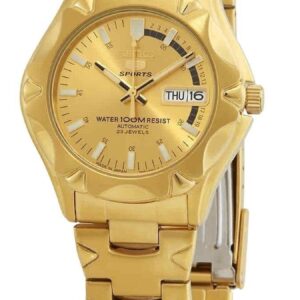 Seiko 5 Sports Gold Tone Stainless Steel Gold Dial 23 Jewels Automatic SNZ450J1 100M Men's Watch