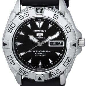 Seiko 5 Sports Rubber Strap Black Dial Automatic SNZB33J2 100M Men's Watch