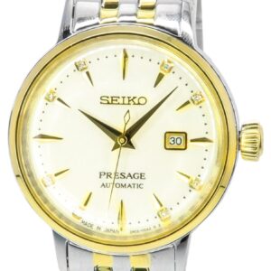 Seiko Presage Cocktail Time White Lady Diamond Accents Gold Dial Automatic SRE010J1 Women's Watch