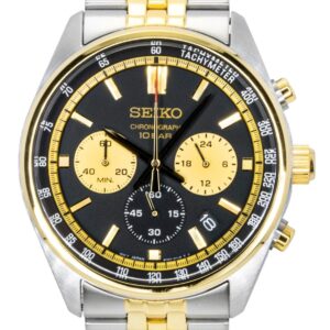 Seiko Conceptual Chronograph Two Tone Stainless Steel Black Dial Quartz SSB430P1 100M Men's Watch