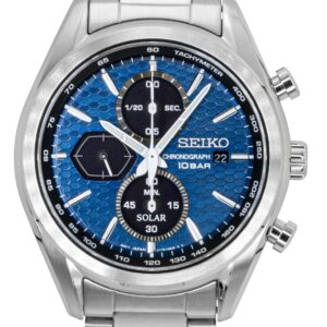 Seiko Chronograph Stainless Steel Blue Dial Solar SSC801P1 100M Men's Watch