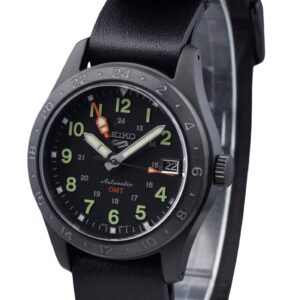 Seiko 5 Sports GMT Field Series Leather Strap Black Dial Automatic SSK025K1 100M Men's Watch