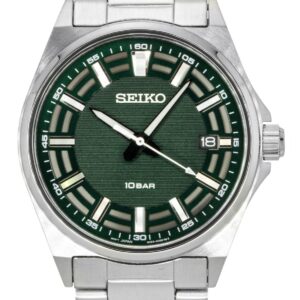 Seiko Essentials Stainless Steel Green Dial Quartz SUR503P1 100M Men's Watch