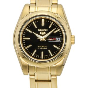 Seiko 5 Gold Tone Stainless Steel Black Dial 21 Jewels Automatic SYMK22K1 Women's Watch
