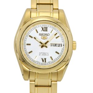 Seiko 5 Gold Tone Stainless Steel White Dial Automatic SYMK30K1 100M Women's Watch