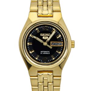 Seiko 5 Gold Tone Stainless Steel Black Dial Automatic SYMK38K1 Women's Watch