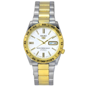 Seiko 5 Two Tone Stainless Steel White Dial 21 Jewels Automatic SNKE04J1 Unisex Watch