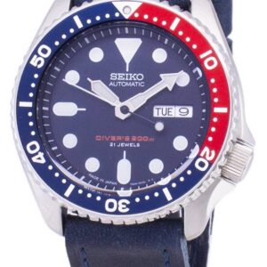 Seiko Automatic SKX009J1-var-LS13 Diver's 200M Dark Blue Leather Strap Men's Watch