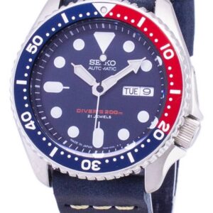 Seiko Automatic SKX009J1-var-LS15 Diver's 200M Dark Blue Leather Strap Men's Watch