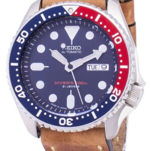 Seiko Automatic SKX009J1-var-LS17 Diver's 200M Japan Made Brown Leather Strap Men's Watch