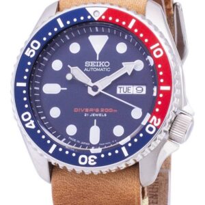 Seiko Automatic SKX009J1-var-LS18 Diver's 200M Japan Made Brown Leather Strap Men's Watch