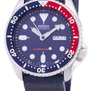 Seiko Automatic SKX009K1-var-LS13 Diver's 200M Dark Blue Leather Strap Men's Watch
