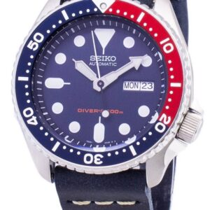 Seiko Automatic SKX009K1-var-LS15 Diver's 200M Dark Blue Leather Strap Men's Watch