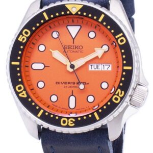 Seiko Automatic SKX011J1-var-LS13 Diver's 200M Dark Blue Leather Strap Men's Watch