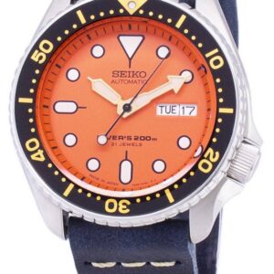 Seiko Automatic SKX011J1-var-LS15 Diver's 200M Dark Blue Leather Strap Men's Watch