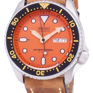 Seiko Automatic SKX011J1-var-LS17 Diver's 200M Japan Made Brown Leather Strap Men's Watch