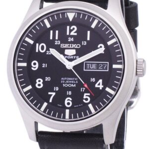 Seiko 5 Sports Automatic Black Leather SNZG15K1-var-LS8 100M Men's Watch