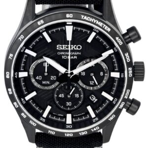 Seiko Urban Sports Chronograph Nylon Strap Black Dial Quartz SSB417 SSB417P1 SSB417P 100M Men's Watch